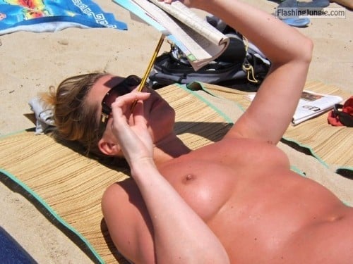 Reading On The Beach Arouses Nipples Boobs Flash Pics Hotwife Pics