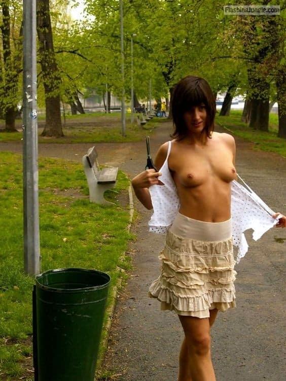 Public Flashing Pics Boobs Flash Pics - Topless brunette in park flashing perky tits