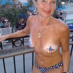 American granny topless on balcony