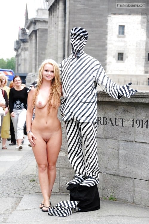 milf flashing pics - Naturist blonde pic with pantomimic man nude in public pics naturist pics Naturist pic naturism pics - Public Nudity Pics
