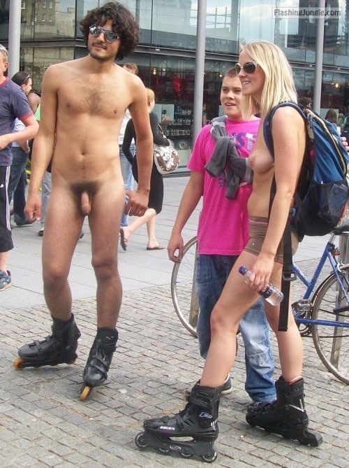 Big skinny limp cock and topless blonde street voyeur public nudity public flashing dick flash boobs flash