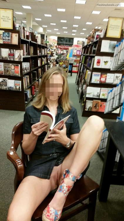 Bookstore pantyless wife upskirt pussy flash public flashing no panties flashing store