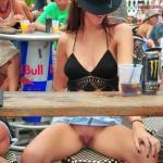 Daylight party: Cowgirl caught pantyless under the table