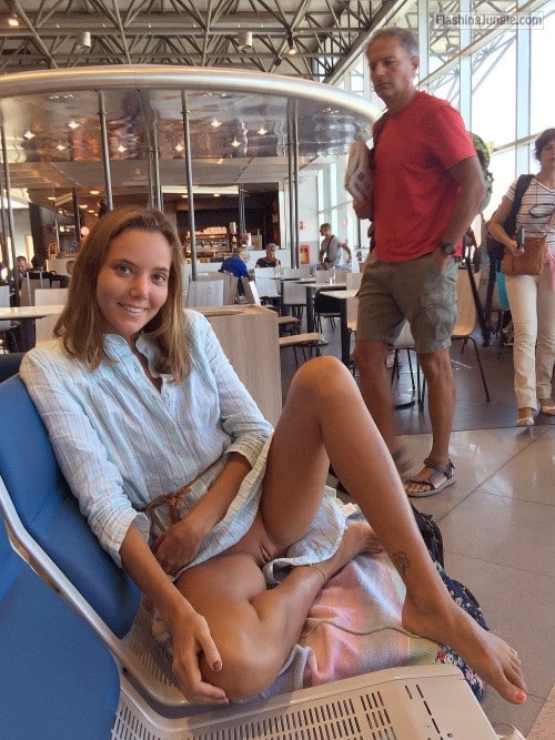 Katya Clover happy without panties on the airport upskirt teen pussy flash public flashing no panties