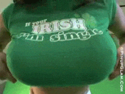 Flashing GIFS Boobs Flash Pics - Massive juggs out of green t shirt bouncing
