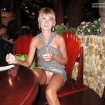 Pantyless dinner: Short haired wife in restaurant