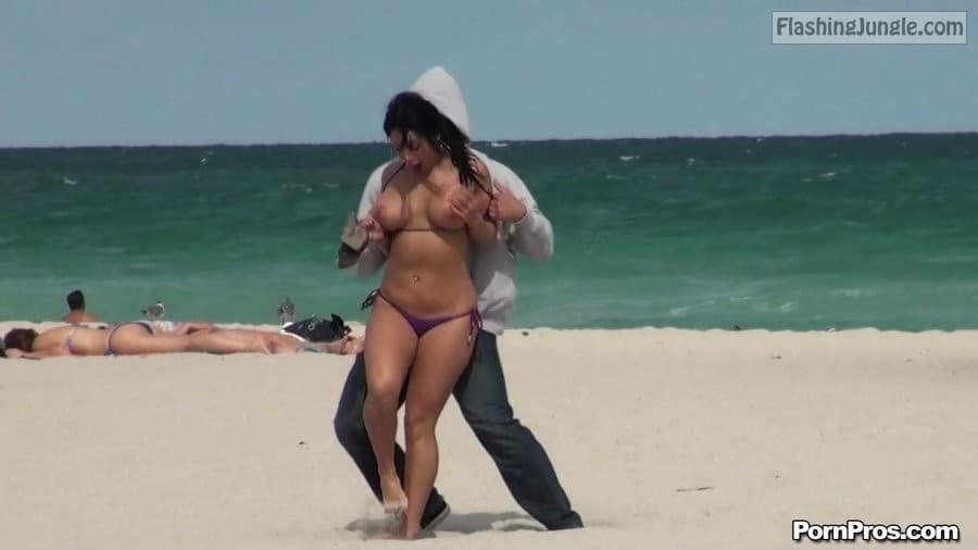 Exotic busty girl in purple bikini big tits sharking voyeur sharking boobs flash