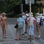 Teen blonde naked on street for tourists