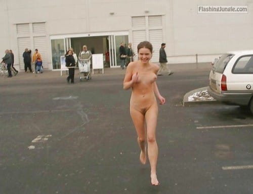 Public Nudity Pics - Fully naked brunette car parking jogging
