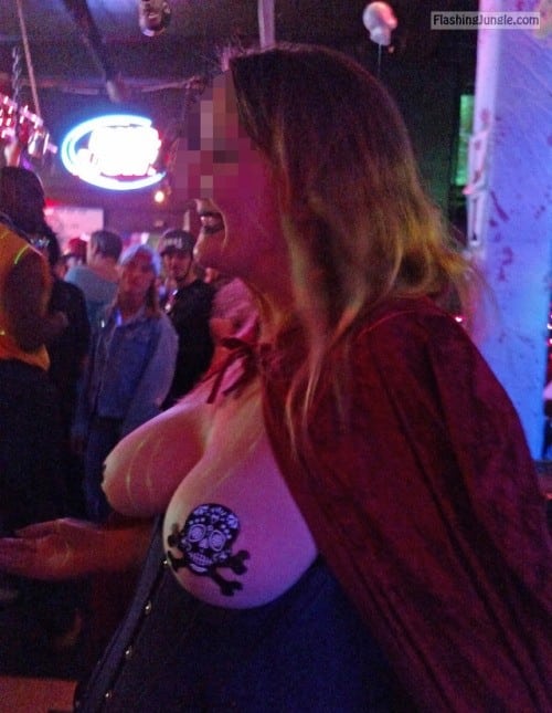 Public Flashing Pics MILF Flashing Pics Boobs Flash Pics - MILF tits nigh club: Nipples covered with scull stickers
