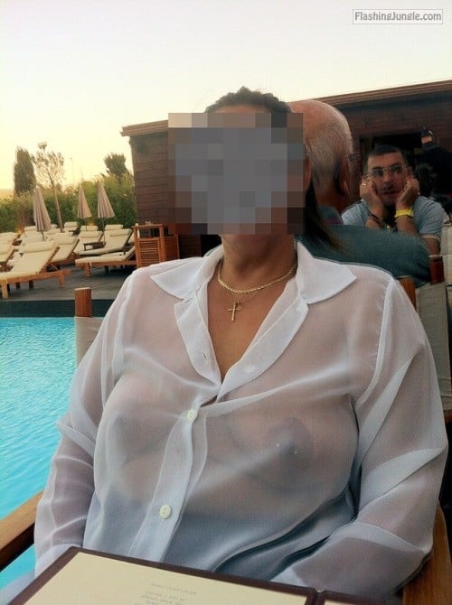 Public Flashing Pics Mature Flashing Pics Boobs Flash Pics - Mature tits big nipples under white see through shirt