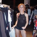 Redhead no underwear shopping in tight see through black dress
