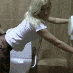 Blonde in fishnets fucking hansom stranger in toilet