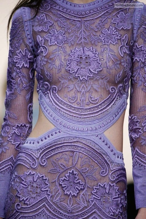 purple bitch - Roberto Cavalli spring 2015 – Lacy purple see through dress - Boobs Flash Pics