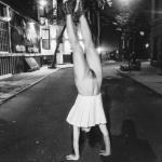 Pantyless hairy cunt upside down on the street