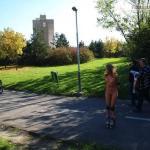 Naked on roller skates in park