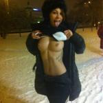 Naughty teen firm boobies and tattoo in snow