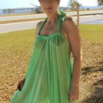 Green see through summer dress reveals sexy body