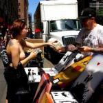 Topless tourist women caught on public street