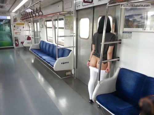Public Flashing Pics - carelessinpublic: Inside a train and showing her bottomless…