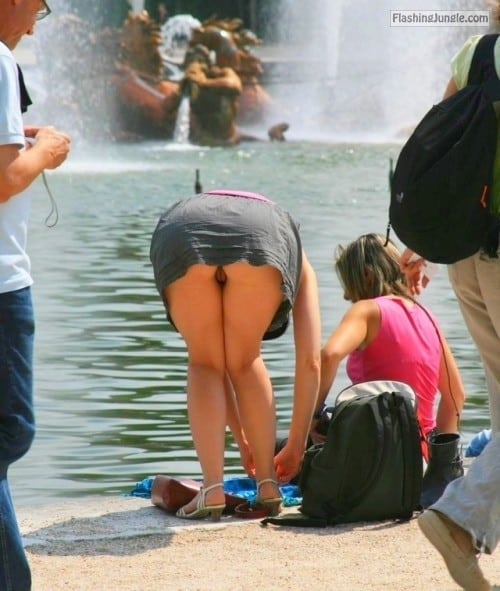 Public Nudity Pics - pantyless-upskirt-love:Fountain upskirt oops