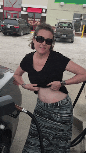 exhibitionist wife:Gas pump dare. public nudity