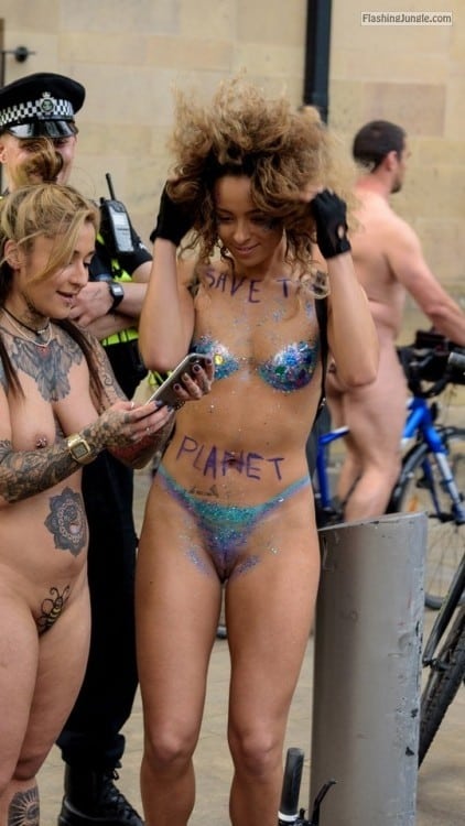 thenetty:WNBR Manchester 2017 save the planet girl public nudity