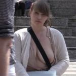 carelessinpublic:Showing her big boobs in an open dress