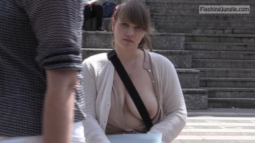 Public Flashing Pics - carelessinpublic:Showing her big boobs in an open dress