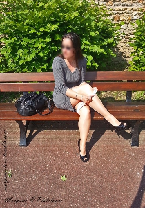 public flash gifs - morgane-love: Taking my panties off on a public bench in a… - No Panties Pics