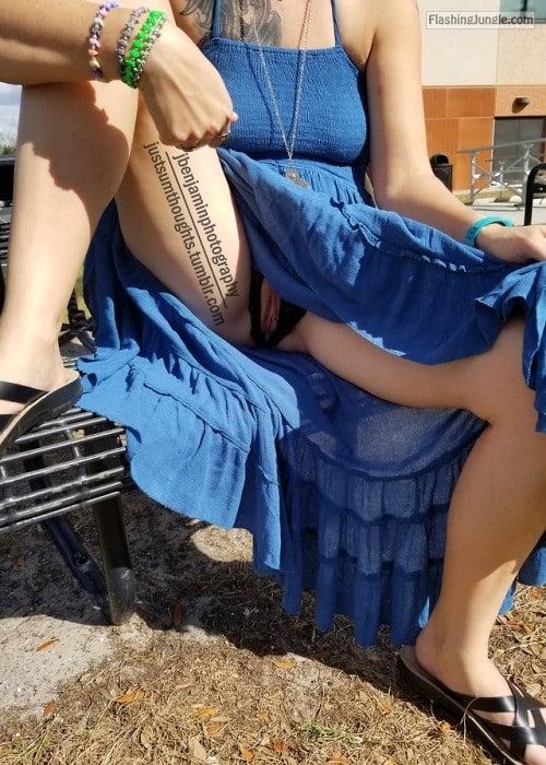 wife flashing pussy - justsumthoughts: justsumthoughts:public park picnic table flash… - No Panties Pics