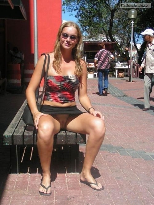Public Flashing Pics - carelessinpublic:In a short skirt and showing her pussy