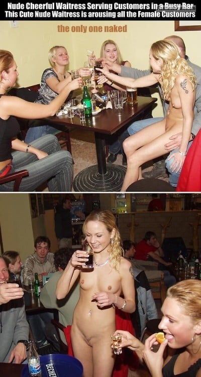 Public Flashing Pics - cfnf-clothed-female-naked-female: Nude Cheerful Waitress Serving…