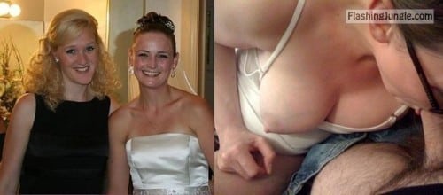Public Flashing Pics - wedding bride having upskirt and downblouse nipple slip…