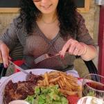 Wife having a lunch in see through shirt