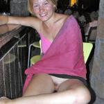 Wasted mature slut showing off her muff at the bar