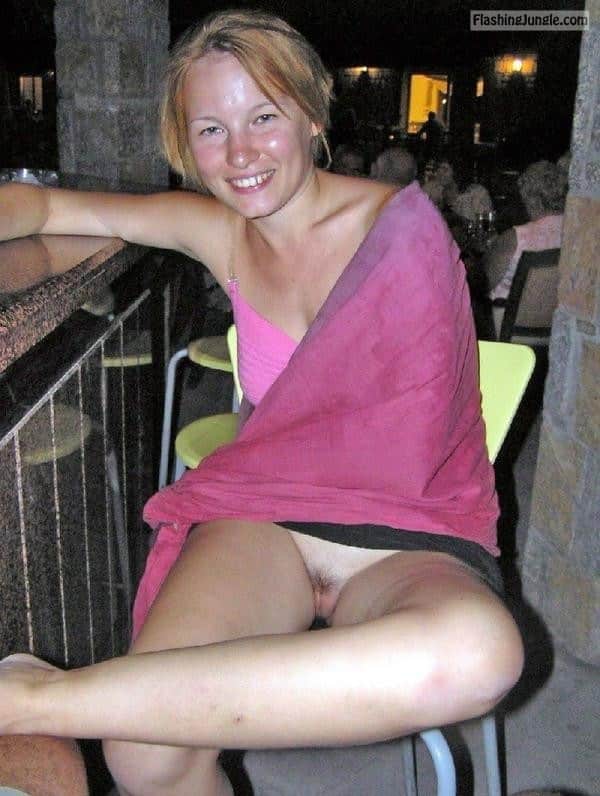 Wasted mature slut showing off her muff at the bar upskirt pussy flash public flashing no panties mature 