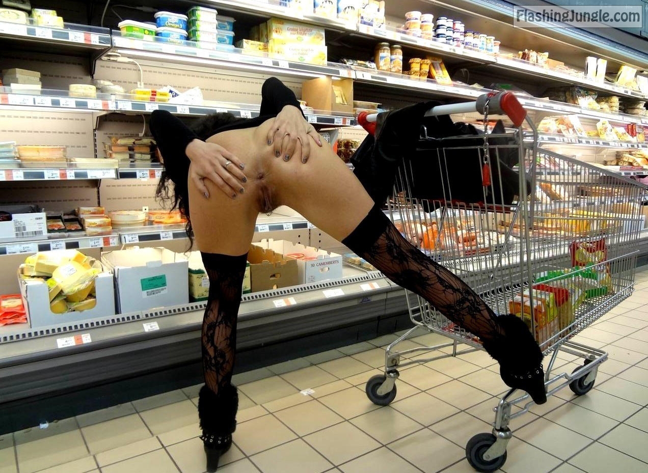Crazy bitch in stockings spreads her ass cheeks and pussy at the store pussy flash public flashing no panties flashing store bitch ass flash 
