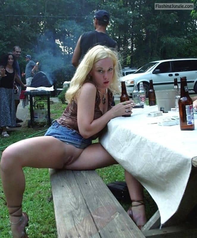 beer pong dares - Wild blonde slut flashes her coochie while drinking beer - No Panties Pics