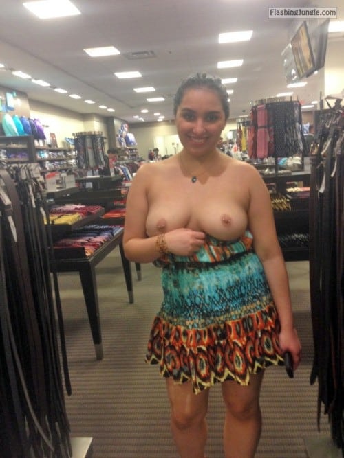 boobs out in store - GF showing off her natural pierced boobs at the store - Boobs Flash Pics