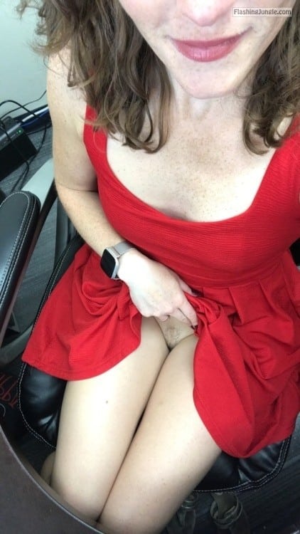 Upskirt Pics Pussy Flash Pics - Flashing pussy under red dress at work