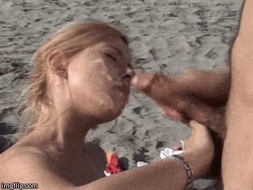 Public Sex Pics Nude Beach Pics Flashing GIFS - Teen is getting big facial cumshot on the beach