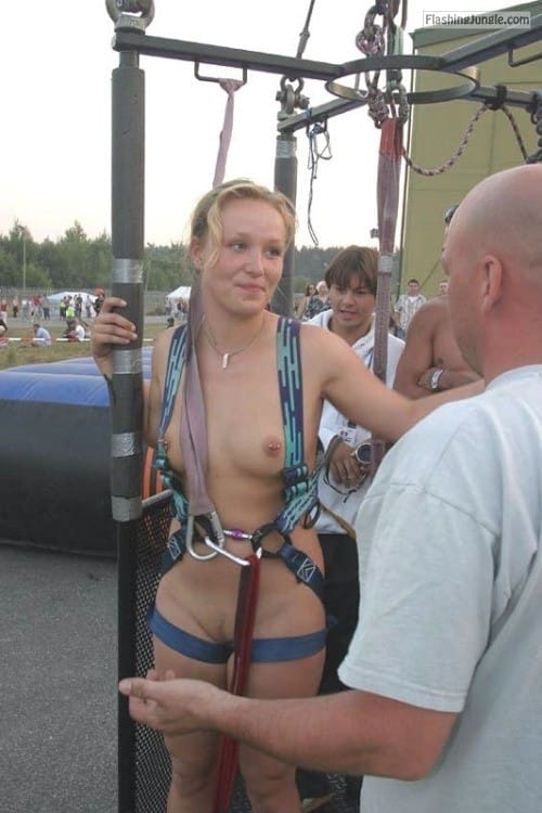 Blond cutie naked at amusement park teen public nudity