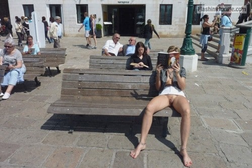 pantyless public - Hotwife reading book pantyless in public - Bitch Flashing Pics