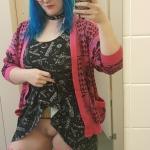 Big emo woman upskirt cunt flashing at public toilet