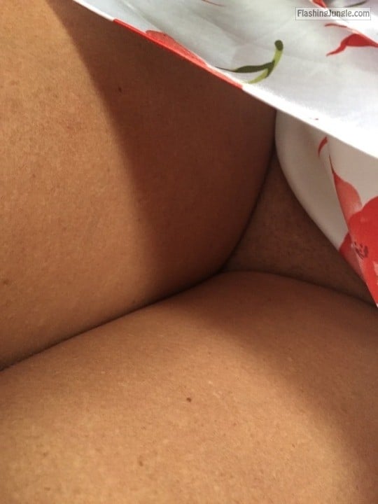 thong rear view - Up skirt viewing – commando vacation - No Panties Pics
