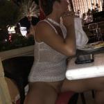 Luxury mature lady in white is pantyless at the restaurant