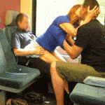 Slutwife kissing husband while riding stranger in train