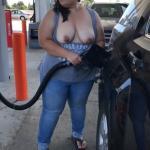 Chubby wife tits flash at gas station