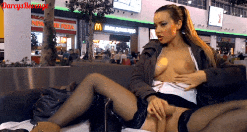 pussy sitting on dildo with thong pull sideway - Cam slut dildoing pussy inside shopping mall - Flashing GIFS